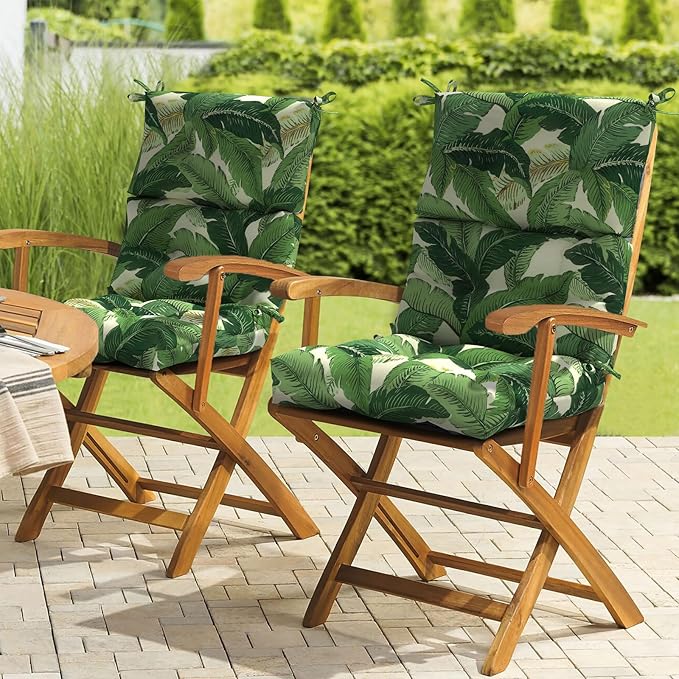 LVTXIII Outdoor Seat/Back Chair Cushion Patio Tufted High Back Cushion, Seasonal Replacement Rocking Chair Cushion with Ties (22” W x 20D”, Set of 2, Swaying Palms Green)-VerdiqueGarden