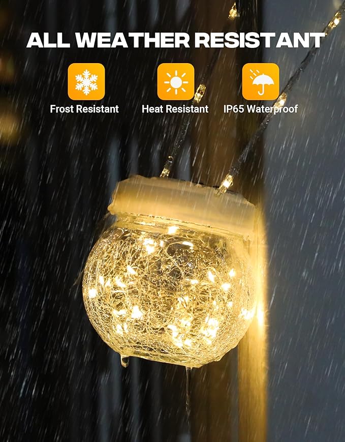 Solar Lantern Solar Lights Outdoor Waterproof 6-Pack, Solar Powered Hanging Lights Cracked Glass Hanging Globes for Christmas Decoration, Shepherd Hook, Garden Tree Ornaments, White Cap, Warm White-VerdiqueGarden