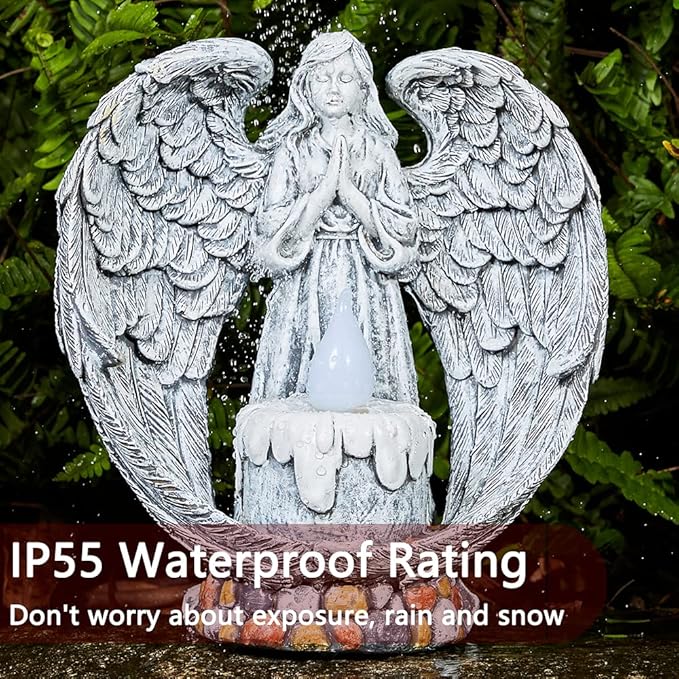 Angel Garden Statues Outdoor Cemetery Decorations for Grave Take The Cross Praying Wings Angel Figurine Cemetery Lights Patio Lawn Yard Porch Decorations 10.24 Inch-VerdiqueGarden