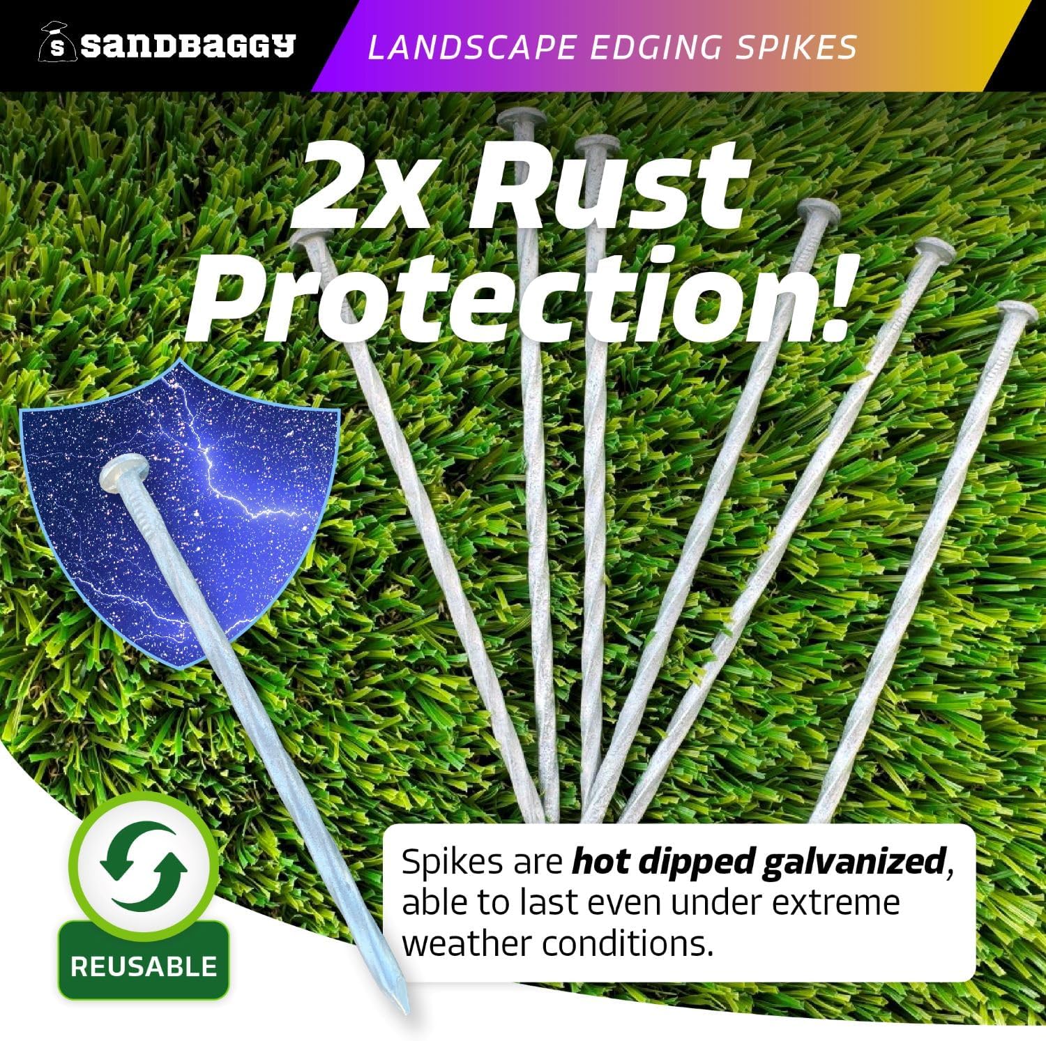 Sandbaggy 6 inch Galvanized Landscape Edging Spikes - Spiral Landscape Nails - 7 Gauge Steel - Great For Hard Rocky Soil - Also Great For Paver Edging, Artificial Turf, Landscape Fabric (1000, 6 inch)-VerdiqueGarden
