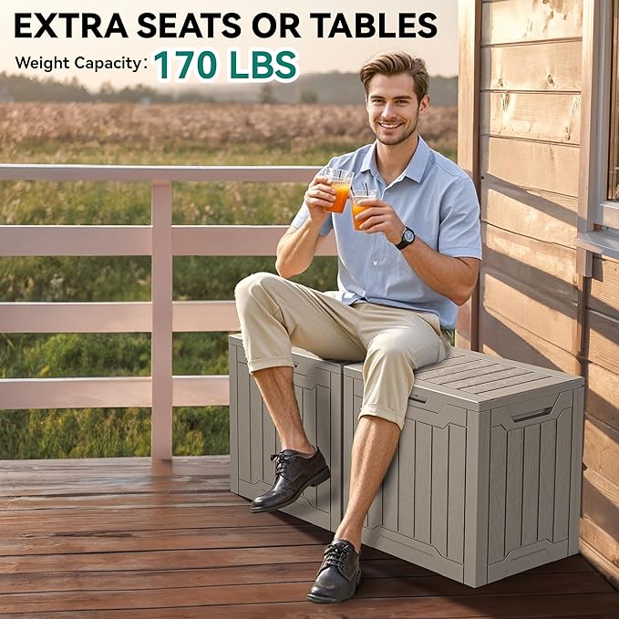 YITAHOME 31 Gallon Outdoor Storage Box, Resin Deck Box and Waterproof Package Delivery Box for Gardening Tools, Pool Supplies, Patio Furniture, Lockable, Taupe-VerdiqueGarden