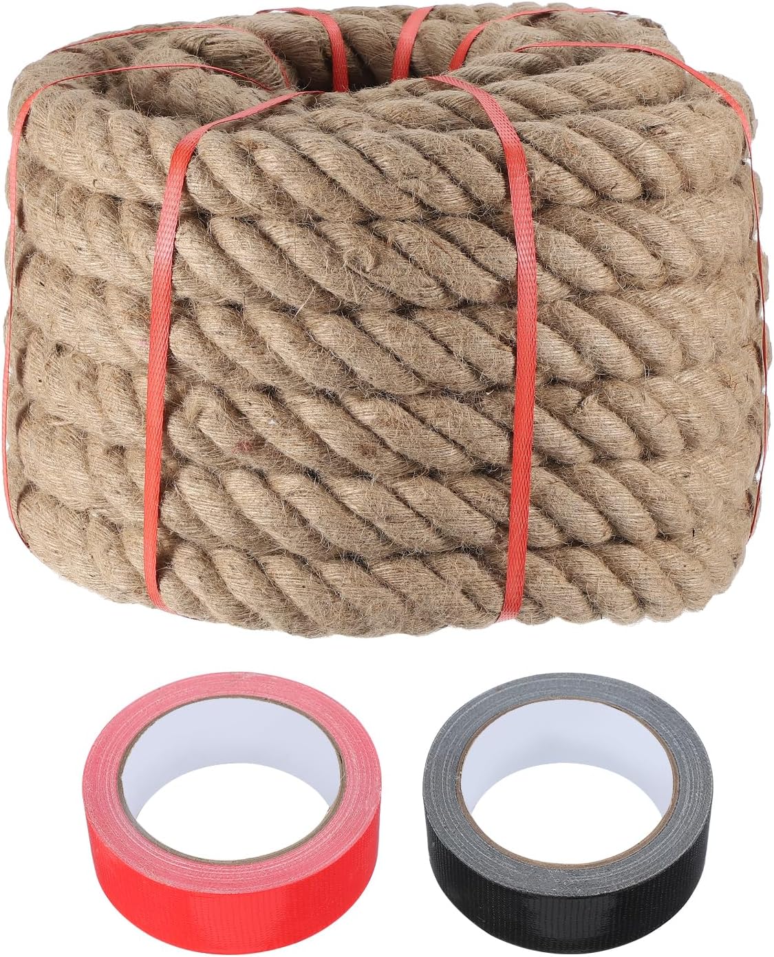 MECCANIXITY Jute Rope 2 Inch x 75ft, Thick Twine Rope Ropes Braided Jute Twine Natural Brown Burlap Cord String Heavy Twisted with Tapes for Decorative Crafts Railing Swing Tug of War-VerdiqueGarden