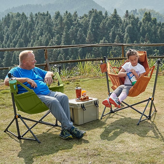 TIMBER RIDGE Hammock Camping Chair with Adjustable Backrest, Heavy Duty Folding Hammock Chair Supports 300lbs, Portable Hammock Chair for Camping, Travelling and Patio, Green 2 Pack-VerdiqueGarden