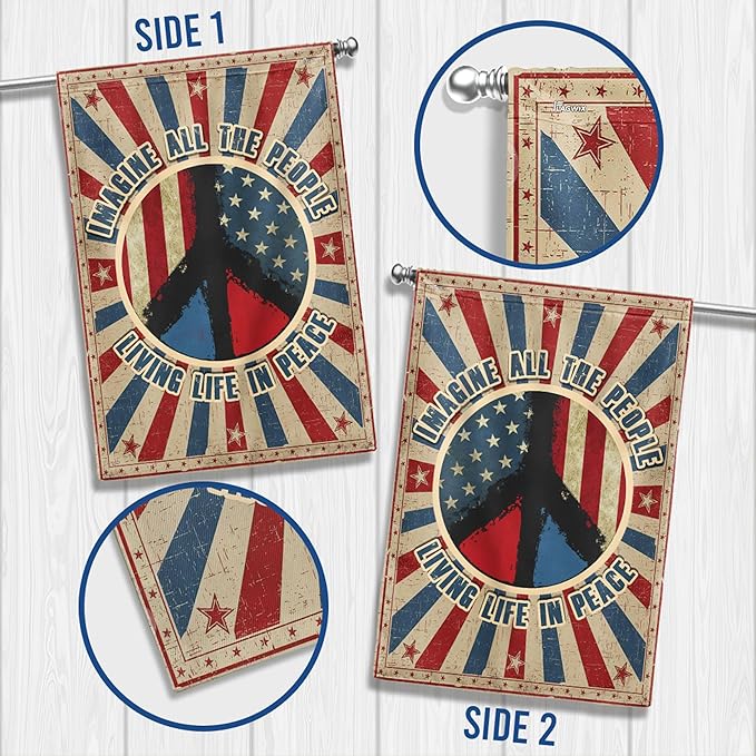 Hippie Peace Flags, Peace Signs Decorations For Home, Outside Hippie Decor House Flag (30 x 40), Imagine All The People Living Life in Peace Flag, USA House Garden Flags, Decorative Outdoor Flags-VerdiqueGarden
