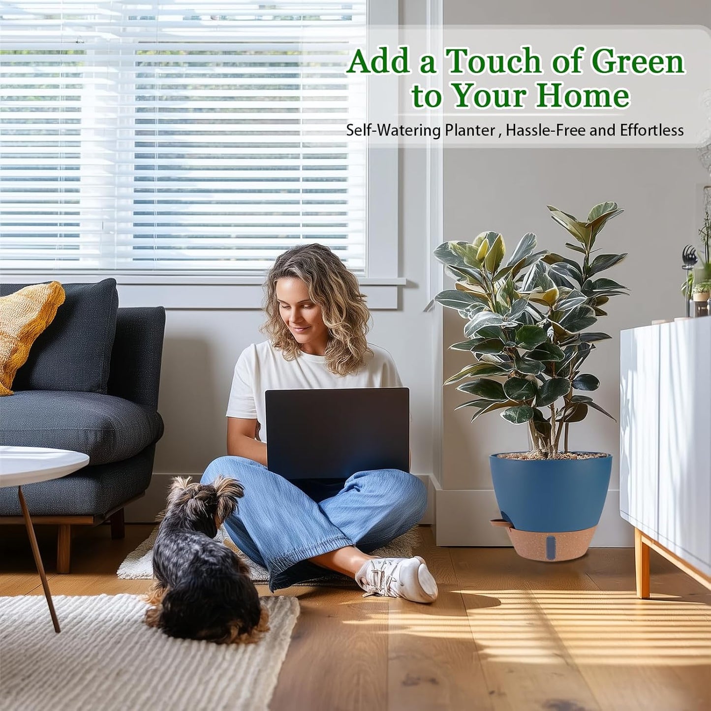 12/10/8 inch Plant Pots, Large Plastic Self Watering Planters with Drainage Holes, Deep Reservoir, Water Level Indicator, Modern Decorative Flower Pots for Indoor Outdoor Plants (Navy Blue, 12/10/8)-VerdiqueGarden