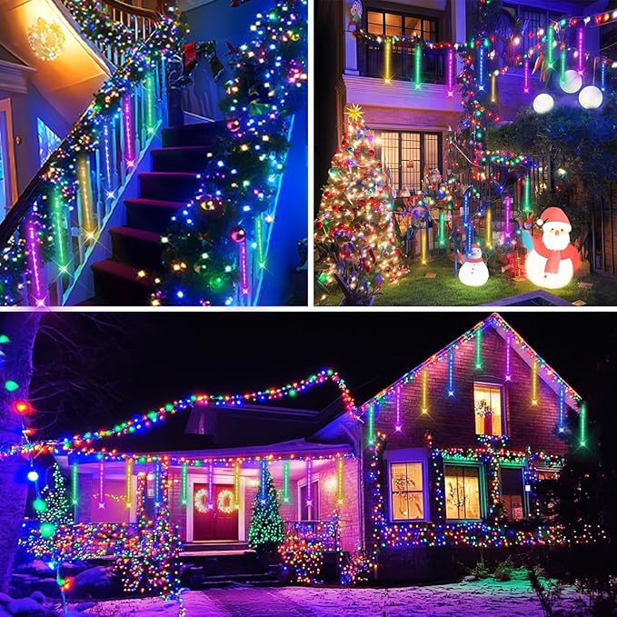 Aokudoni Christmas Lights 24 Tubes Meteor Shower Outdoor, Indoor Outside Decorations Icicle Snow Falling Rain for Tree Yard Party, UL Plug, Multi Color-VerdiqueGarden