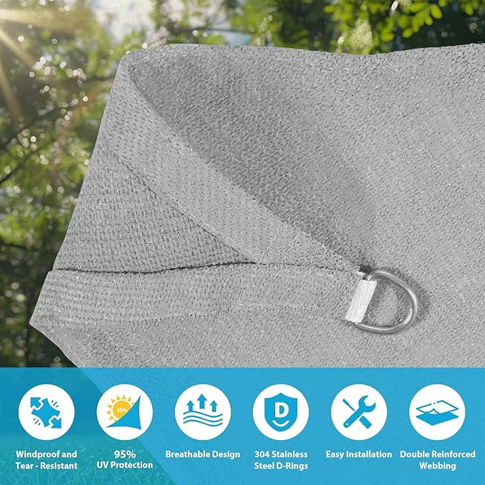 Amagenix Sun Shade Sail 7'X10'X12' Curved Edge Outdoor Shade Canopy Light Grey Breathable 95% UV Block Shade Cloth for Patio Garden Backyard (We Make Custom Size)-VerdiqueGarden