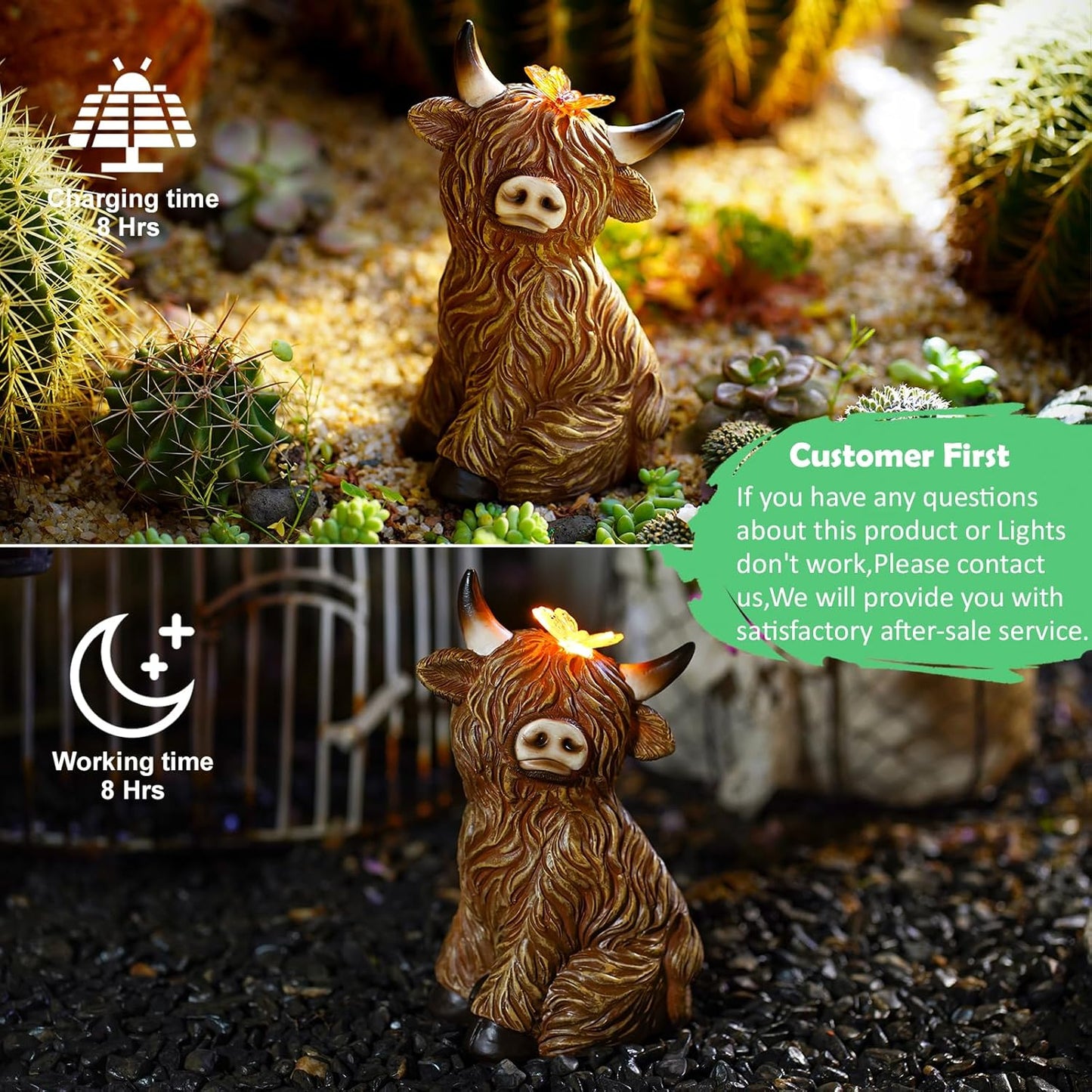 Solar Garden Statue Highland Cow Figurine – Outdoor Decoration with Butterfly for Garden Yard Lawn Home Decor Outside : Unique Gifts for Mom Grandma-VerdiqueGarden