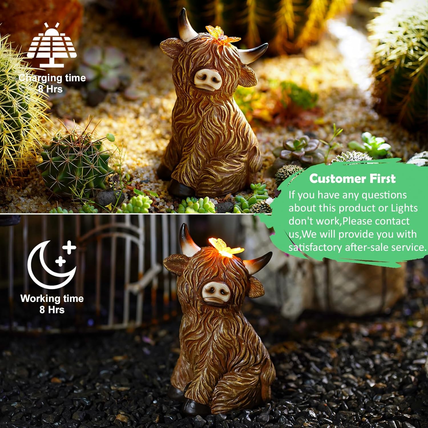 Solar Garden Statue Highland Cow Figurine – Outdoor Decoration with Butterfly for Garden Yard Lawn Home Decor Outside : Unique Gifts for Mom Grandma-VerdiqueGarden