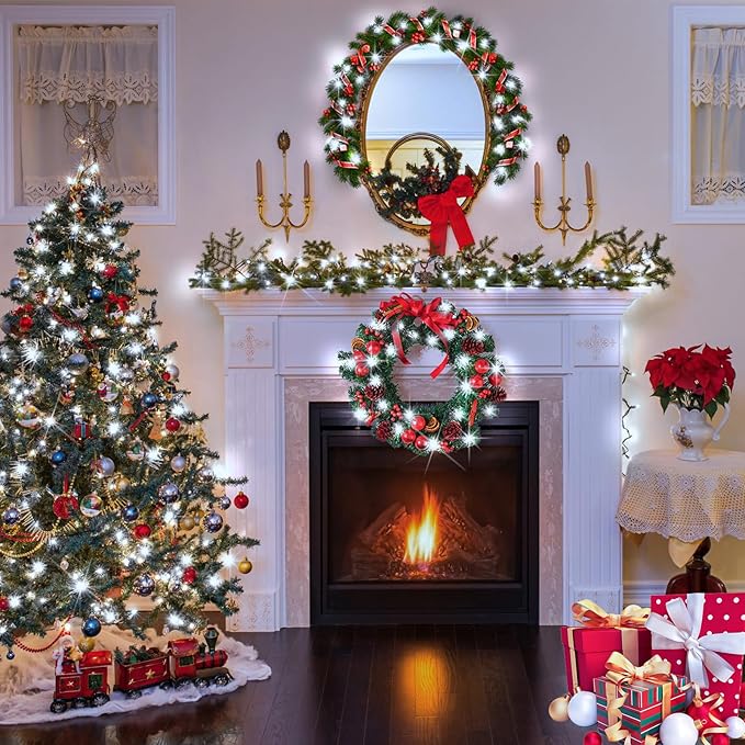 KNONEW 99ft 300 LED Christmas Lights Outdoor String Lights 8 Modes & Memory Fairy Light Plug in Waterproof LED String Lights for Xmas Yard Tree Wedding (Cool White)-VerdiqueGarden