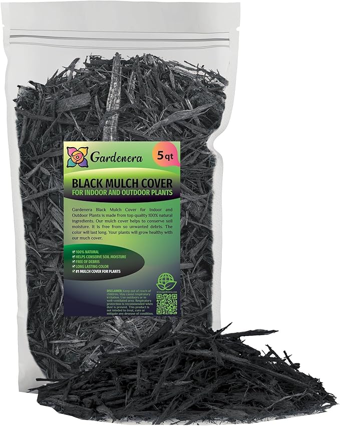 Premium Black Mulch by Gardenera - Beautify Your Garden and Support Plant Health - 5 QUARTS-VerdiqueGarden