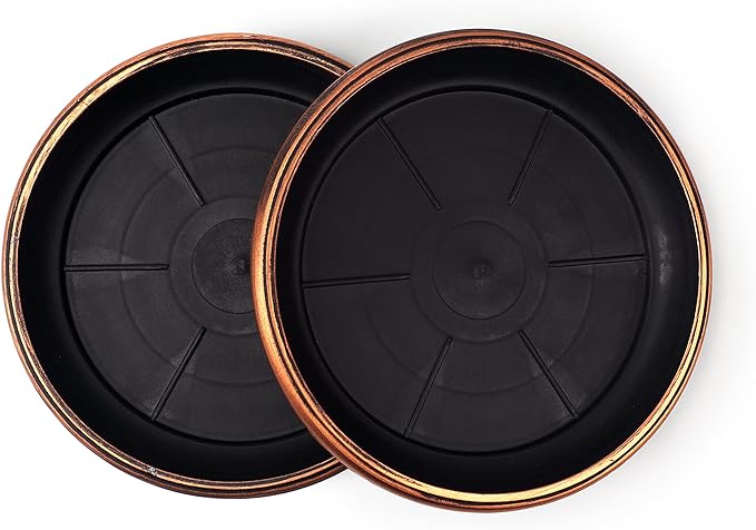 11" Decorative Heavy Duty Tray/Saucer (2 Pack) Rustic Medieval/French Country Look, Pot/Planter Base for Indoor/Outdoor Decor Use. Long Lasting, Reusable Light Weight (11 inches, Copper)-VerdiqueGarden