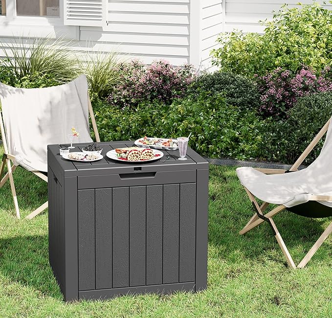 Outdoor Storage Box, 32 Gallon Deck Box Indoor Outdoor Storage Bin,Waterproof Resin Patio Storage Box for Garden Tools,Package Delivery,Pool Accessories,Sports Equipment,Patio Furniture,Lockable-VerdiqueGarden