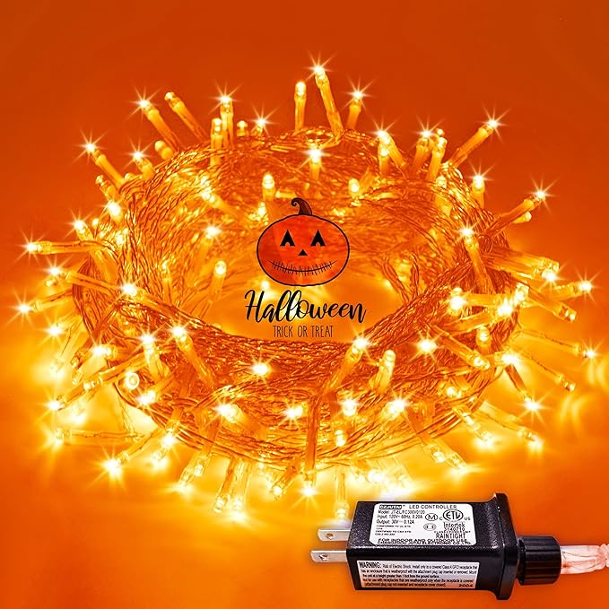JMEXSUSS 66ft 200 LED Thanksgiving Lights Outdoor, Orange String Lights Indoor Clear Wire, 8 Modes Orange Christmas Lights Plug in for Fall Autumn Harvest Tree Garden Patio Thanksgiving Decorations-VerdiqueGarden