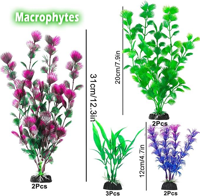 CousDUoBe 30Pcs Aquarium Plants, Fish Tank Accessories Artificial Aquatic Plants,Full Set of Fish Tank Decorations, Various Sizes