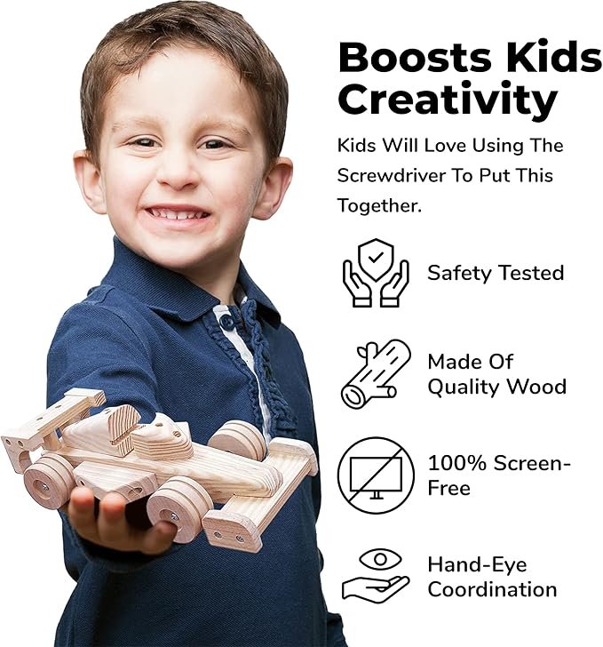 Kraftic Woodworking Building Kit for Kids, with 3 Educational DIY Carpentry Construction Wood Model Kit Toy Projects for Boys and Girls- Tractor, Bulldozer and Racing Car-VerdiqueGarden