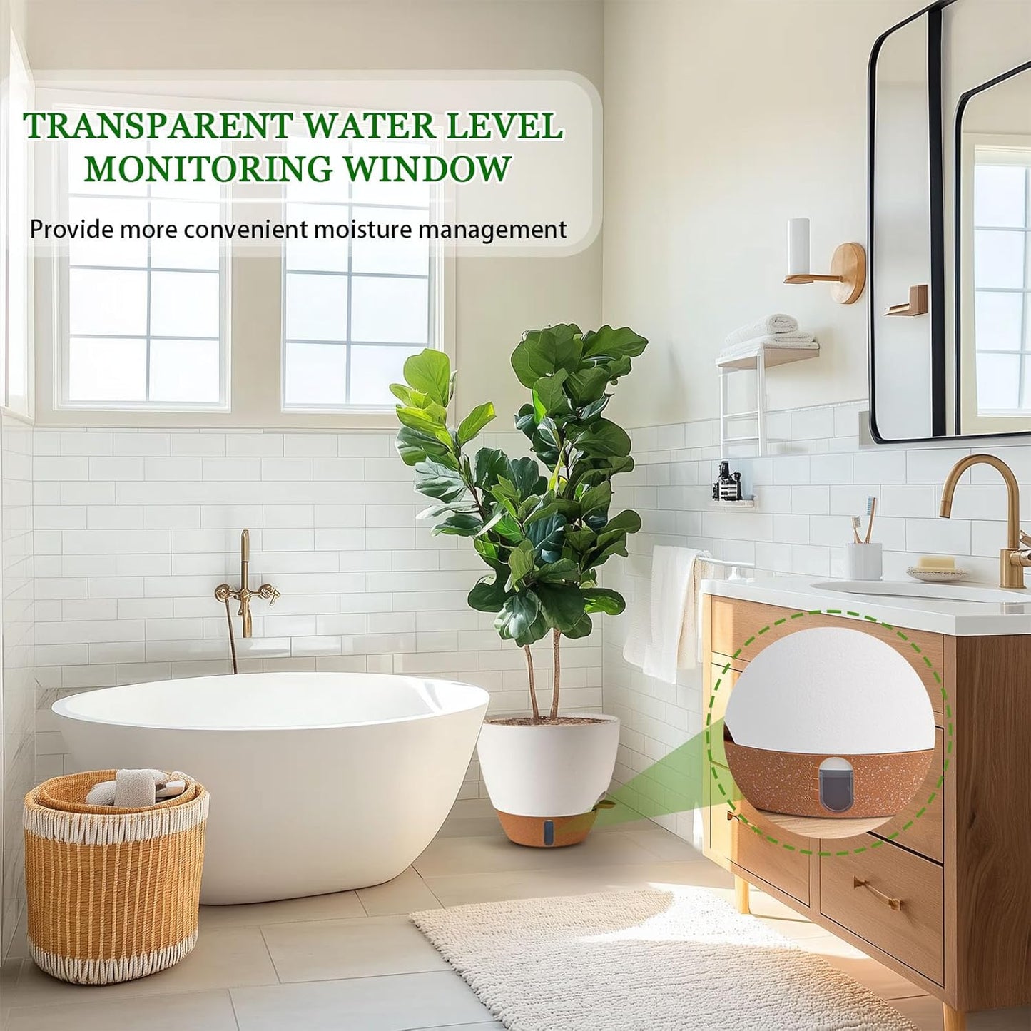 8/10/12 Inch Self Watering Pots for Indoor/Outdoor Plants - Large Plastic Planter with Drainage Holes, Water Level Indicator & Deep Reservoir, Modern Decorative Flower Pots (White)-VerdiqueGarden