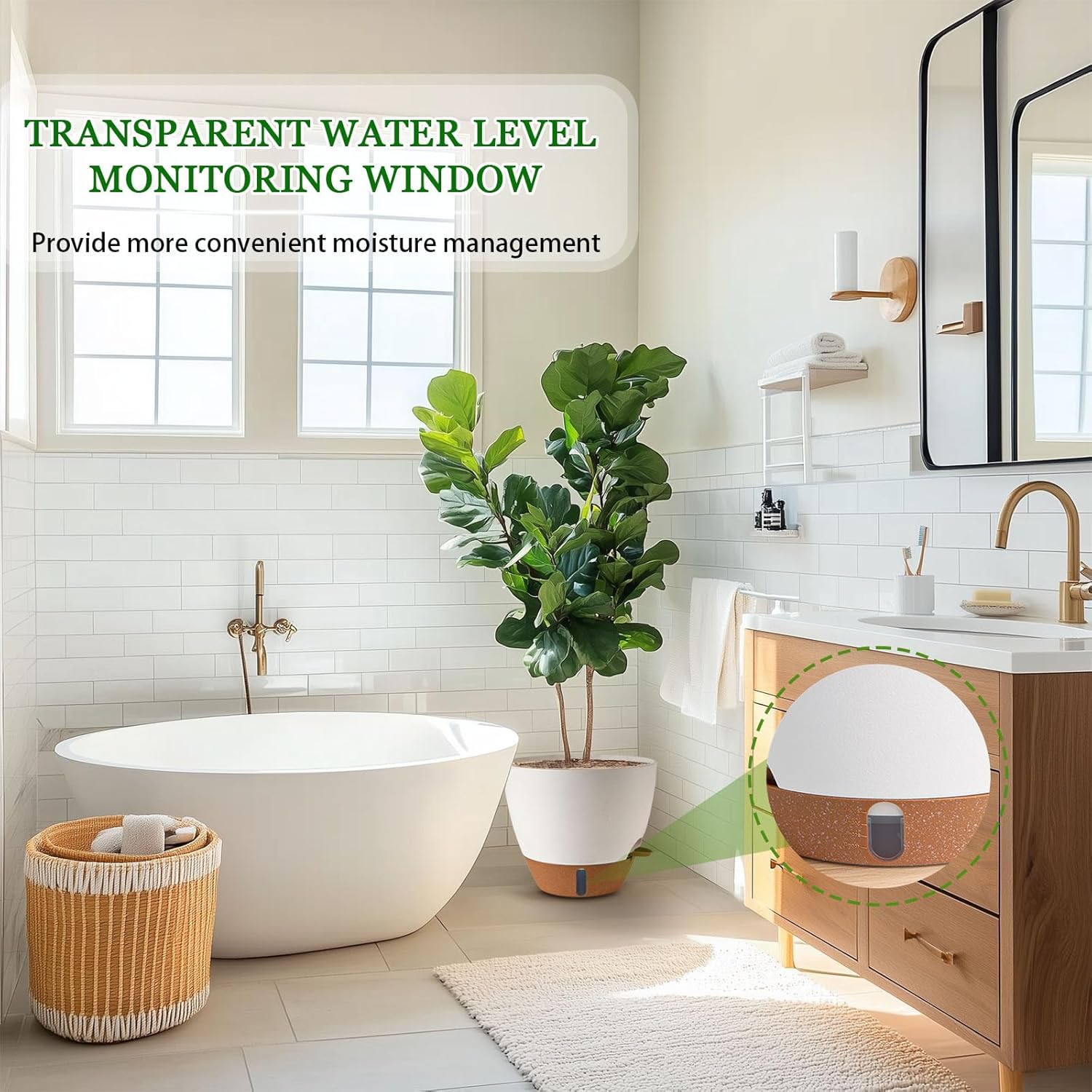 8/10/12 Inch Self Watering Pots for Indoor/Outdoor Plants - Large Plastic Planter with Drainage Holes, Water Level Indicator & Deep Reservoir, Modern Decorative Flower Pots (White)-VerdiqueGarden