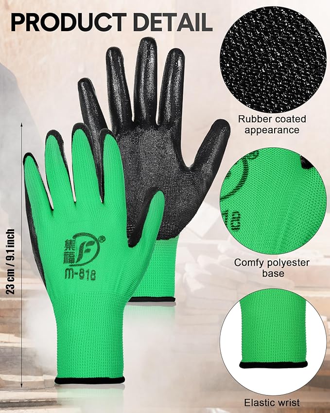 Nuogo 48 Pairs Gardening Gloves for Men Women Rubber Coated Safety Work Gloves Bulk for Gardening Construction Work-VerdiqueGarden