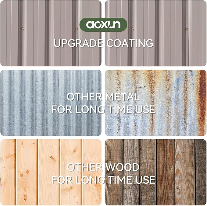 Aoxun 7x5 FT Outdoor Storage Shed with Base Garden Metal Shed with Lockable Door Outdoor Large Shed for Tool, Garbage Can, Bike, Mower, Brown-VerdiqueGarden