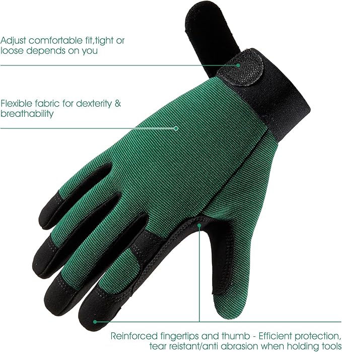 COOLJOB Thorn Proof Garden Gloves with Touchscreen Fingers for Men, Rose Pruning Work Gloves with Palm Cushion for Gardener, Farmer and Landscaper (Green 1 Pair Medium)-VerdiqueGarden