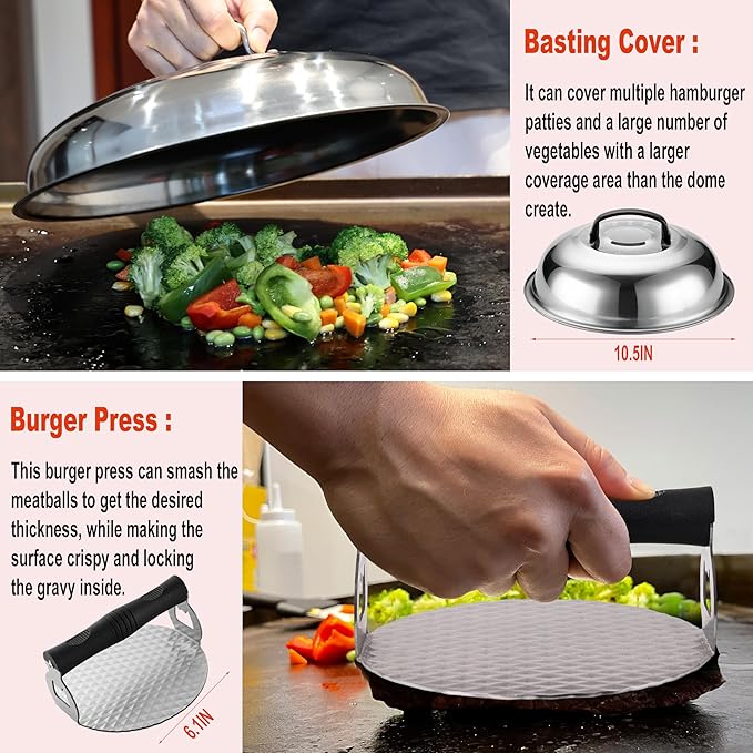 38PCS Flat Top Grill Accessories Set - Must Have for Your Outdoor with Professional Griddle Spatula, Cleaning Kit, Grill Basting Cover - Ideal Griddle Gift for Men Women-VerdiqueGarden