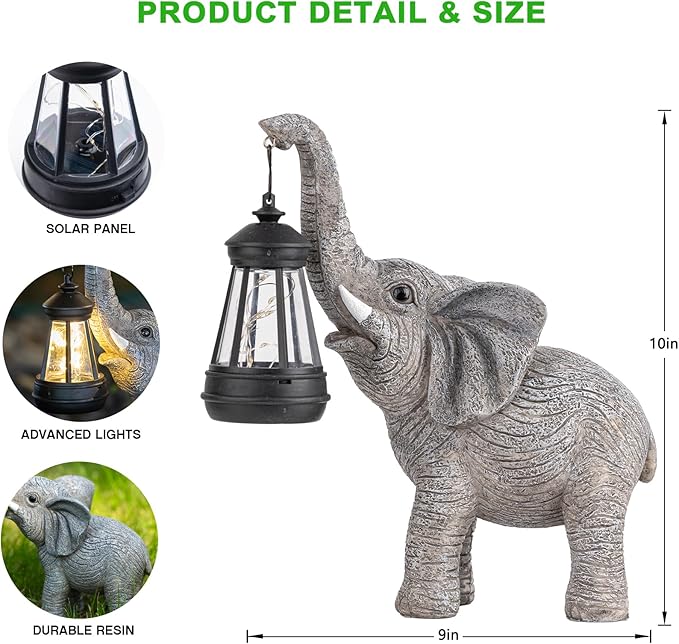 Solar Garden Statue Lights Elephants Figurine with Solar Lantern, Outdoor Yard Decorations for Patio Porch Home, Christmas Elephant Gifts for Women - Unique Housewarming Gifts-VerdiqueGarden