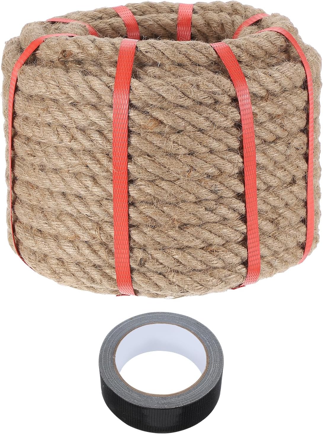 MECCANIXITY Jute Rope 0.7 Inch x 75ft, Thick Twine Rope Ropes Braided Jute Twine Natural Brown Burlap Cord String Heavy Twisted with Tape for Decorative Crafts Railing Swing Tug of War-VerdiqueGarden