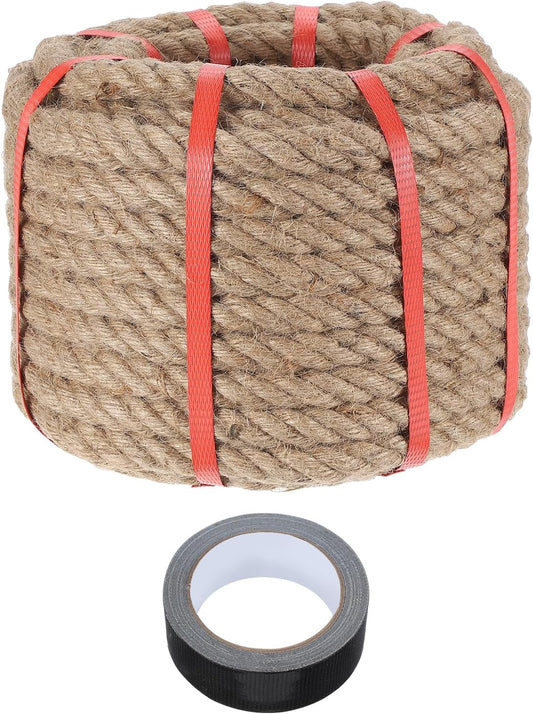 MECCANIXITY Jute Rope 0.7 Inch x 75ft, Thick Twine Rope Ropes Braided Jute Twine Natural Brown Burlap Cord String Heavy Twisted with Tape for Decorative Crafts Railing Swing Tug of War-VerdiqueGarden