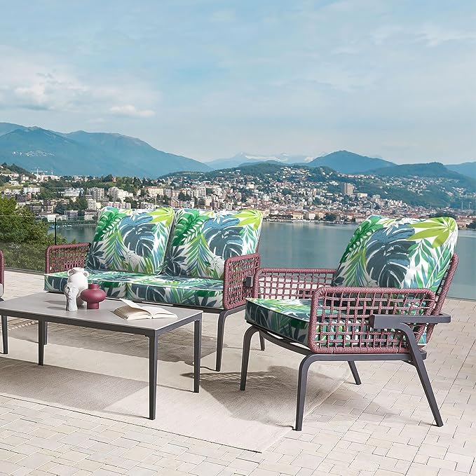 LVTXIII Outdoor Deep Seat Cushion Patio Seat and Back Cushion Set Seasonal Chair Cushion for Dining Arm Chairs, Wicker Chairs and Garden Furniture Decoration, 22"x22"x4", Islamorada Blue Green-VerdiqueGarden