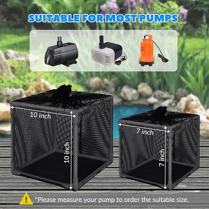 Pond Filter Box, Anti-Clogging Pond Filters for Outdoor Ponds Nylon Media Mesh Water Pump Cover Barrier Bag with Drawstring, Pond Pump Filter Bag (7 Inch)-VerdiqueGarden