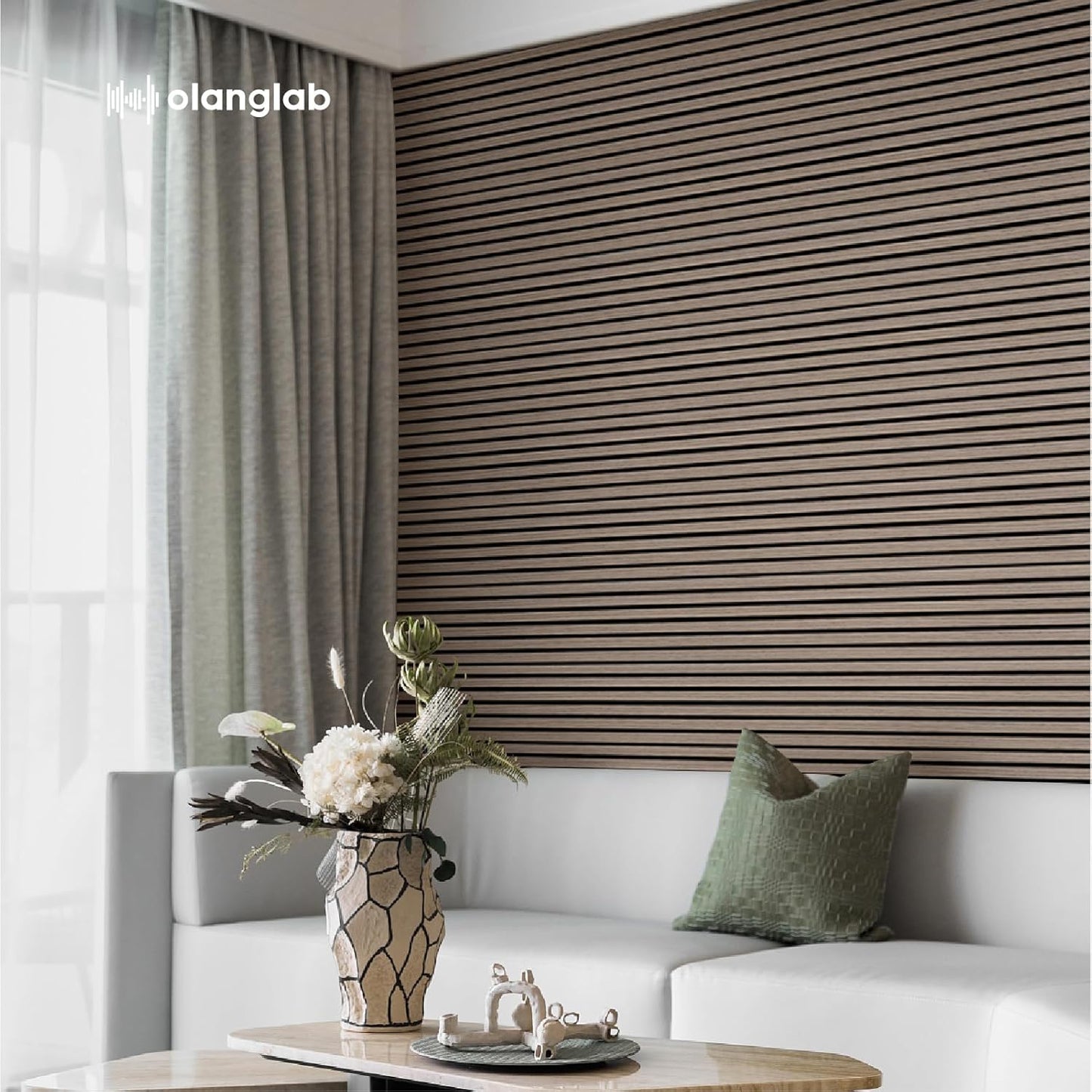 Olanglab Wood Slat Wall Panels, Wooden Acoustic Wall Panels, 94.5"x12.6" Each 3D Wall Panels for Interior Wall Decor, 2 Pack in Total 94.5"x25.2" (Dark Walnut)-VerdiqueGarden