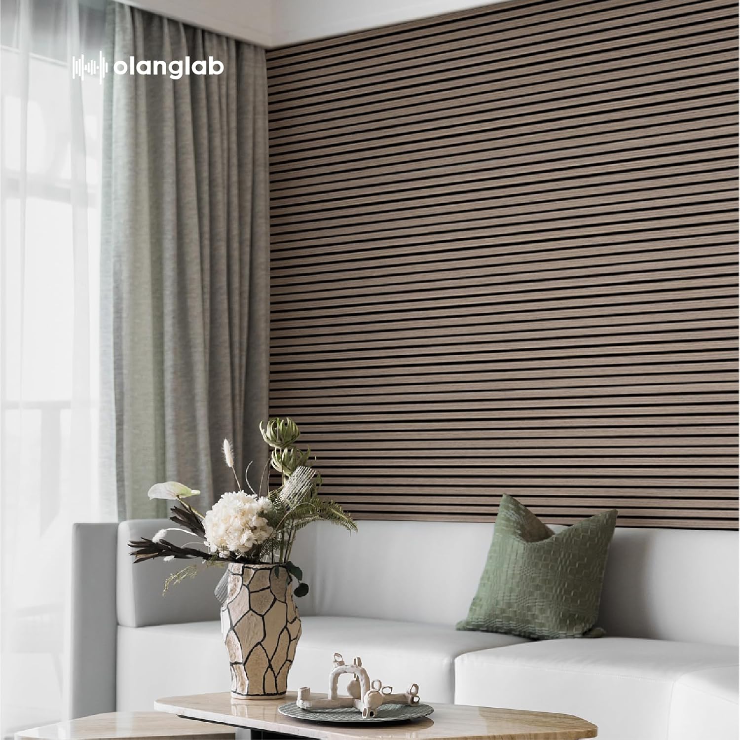 Olanglab Wood Slat Wall Panels, Wooden Acoustic Wall Panels, 94.5"x12.6" Each 3D Wall Panels for Interior Wall Decor, 2 Pack in Total 94.5"x25.2" (Dark Walnut)-VerdiqueGarden