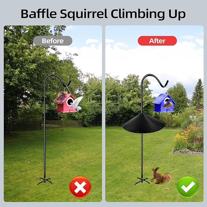 24-inch Large Outdoor Squirrel Baffles for Bird Feeders Pole, Baffle with Metal Frame, Squirrel Guard for Bird Houses, Two Way Use, Black Color-VerdiqueGarden