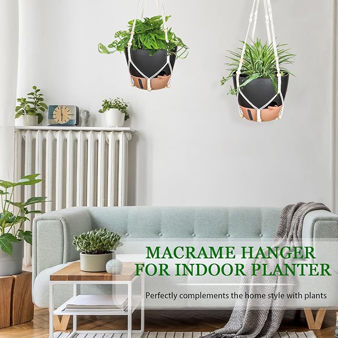 10 Inch Hanging Planters for Indoor Plants, 2 Pack Self Watering Hanging Baskets Flower Pots with Drainage Hole, Visual Reservoir & 2 Kinds of Plant Hanger for Outdoor Garden Home Decor-VerdiqueGarden