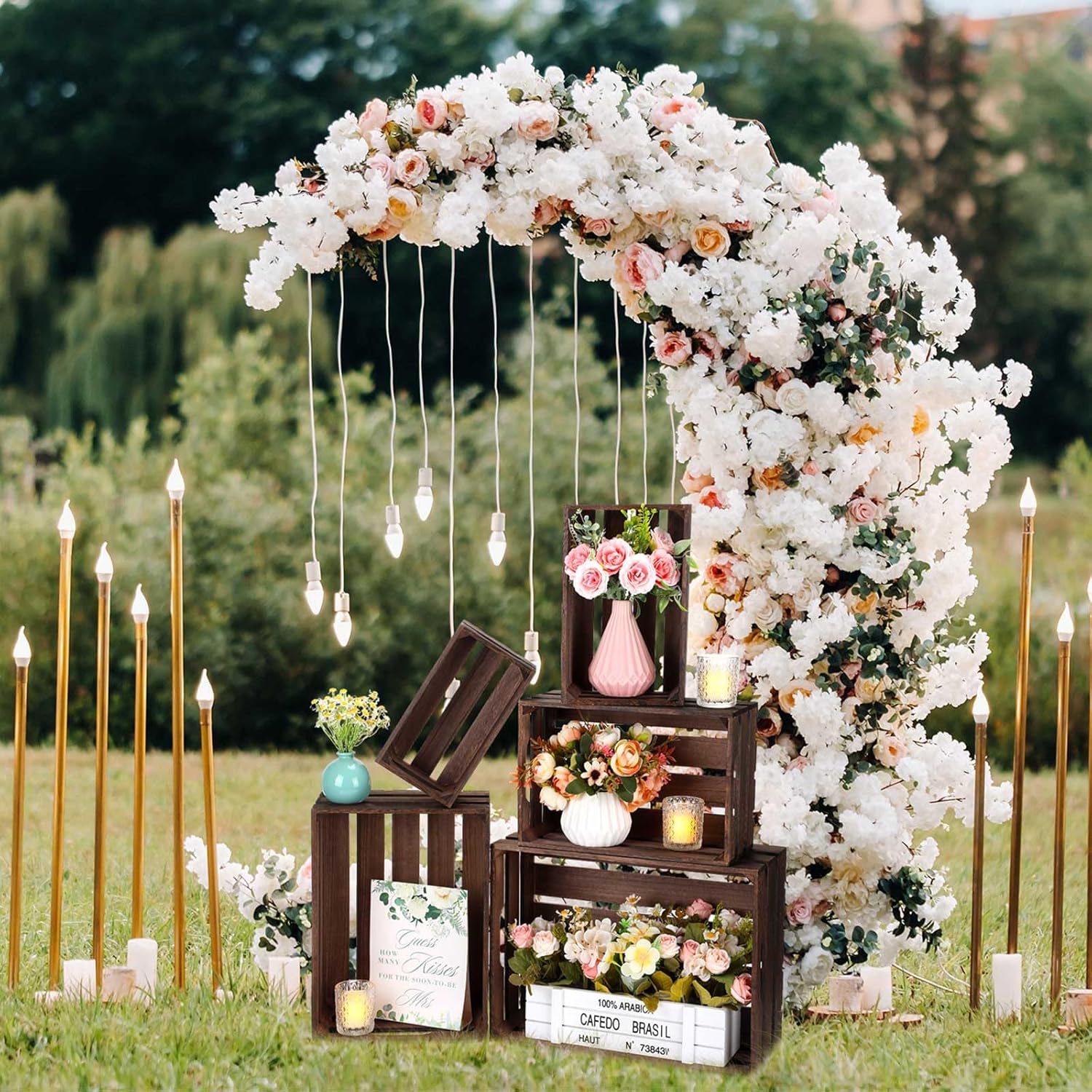 Soaoo 5 Pcs Decorative Nesting Wooden Crates for Storage Display 5 Size Large Small Rustic Wood Decorative Storage Crates with Handle Farmhouse Crate Box Container Made from Pine(Vintage Black)-VerdiqueGarden