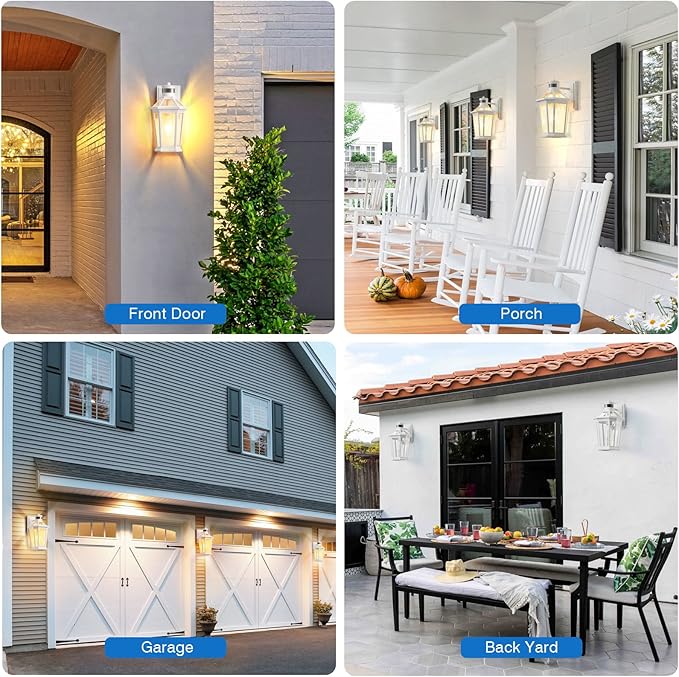 VIANIS Motion Sensor Outdoor Light Fixtures Wall Mount, 2 Pack White Dusk to Dawn Exterior Wall Lantern, Anti-Rust Wall Mount Lighting with Clear Glass Shade for House, Entryway, Front Door-VerdiqueGarden