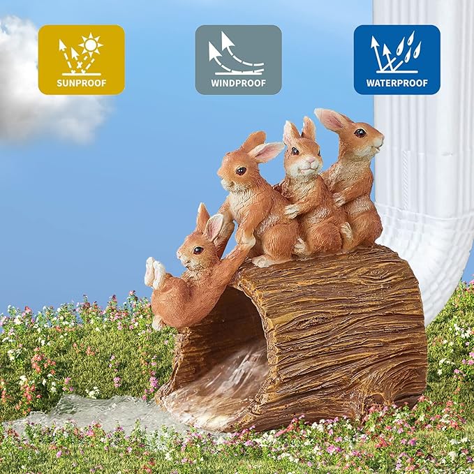 Decorative Gutter Downspout Extensions Statue, 3" x 4" Downspout Extender Outdoor Gutter Splash Block, Rabbit Decor Garden Gutter Guardian Sculpture, Garden Rain Downspout Diverter-VerdiqueGarden