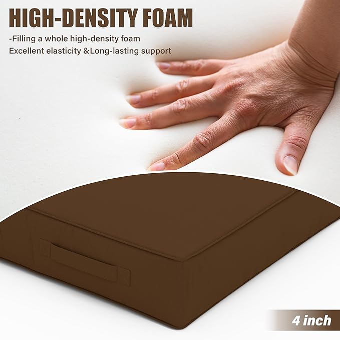 Patio Chair Cushions 19 X 19 X 4 Inch Waterproof Outdoor Seat Cushions for Patio Furniture, Outdoor Sofa Couch Pads with Ties & Handle, Set of 2, Chocolate-VerdiqueGarden