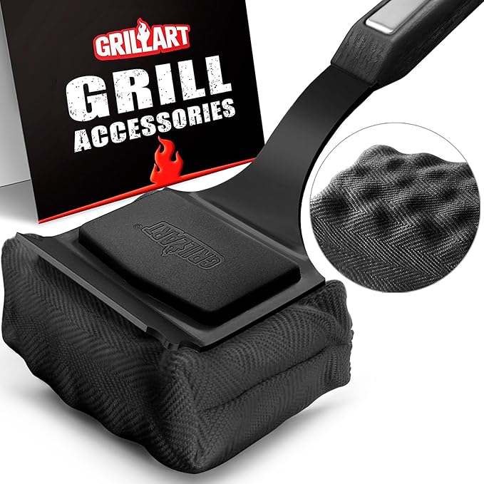 GRILLART Grill Brush Bristle Free. SteamWizards BBQ Replaceable Cleaning Head, Seamless-Fit Scraper Tools for Cast Iron/Stainless-Steel Grates Griddle, Safe Barbecue Grill Cleaner Brush-Dark Black-VerdiqueGarden