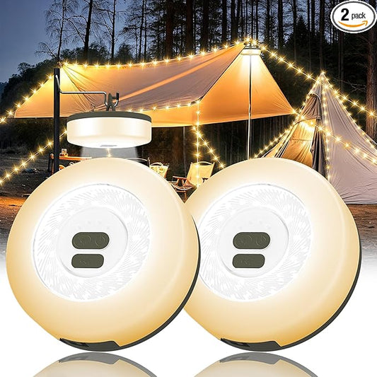 Camping String Lights, 4 in 1 Quick Storage 32.8FT Rechargeable Tent Lights with 6 Modes Hanging Waterproof Camp Lamp Camping Essentials for AwnTent Hiking Garden Bedroom Festival (Warm White)-2Pack-VerdiqueGarden