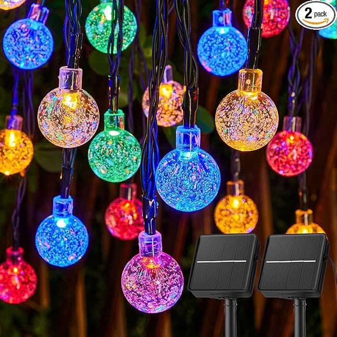 Solar String Lights Outdoor Waterproof, 2-Pack 120 LED 72Ft Total, Crystal Globe Lights with 8 Lighting Modes, Solar Powered Patio Lights for Garden Yard Porch Wedding Party Decor (Multicolor)-VerdiqueGarden