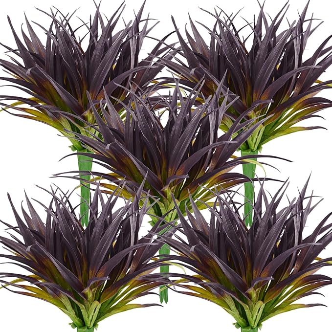 32 Pcs Artificial Grass Fake Grass Plants 17.3in Outdoor Plants UV Resistant Faux Greenery Stems for Home Window Garden Office Patio Pathway Front Porch Halloween Décor Light Green & Purple-VerdiqueGarden