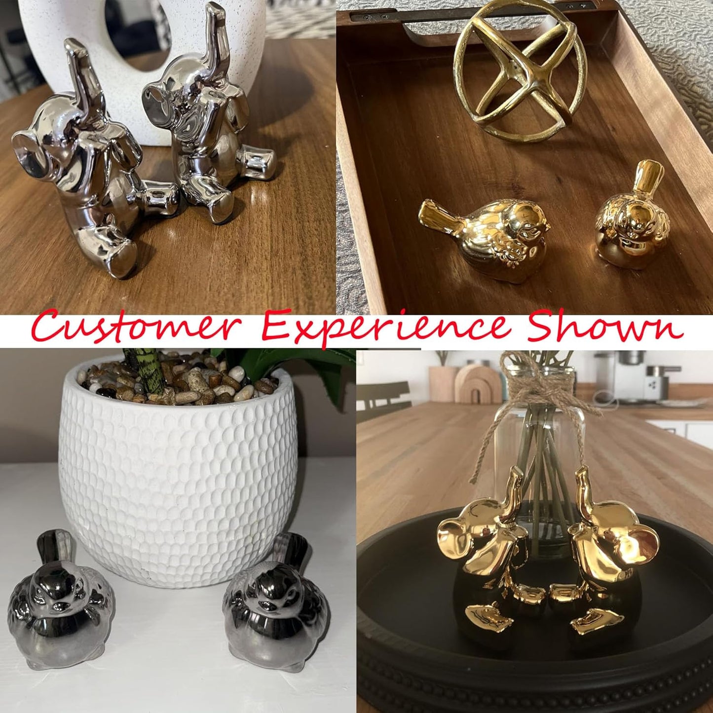 Set of 2 Small Birds Statues Gold Home Decor Modern Boho Style Figurine Decorative Ornaments for Living Room, Bedroom, Office Desktop, Cabinets, Shelf-VerdiqueGarden