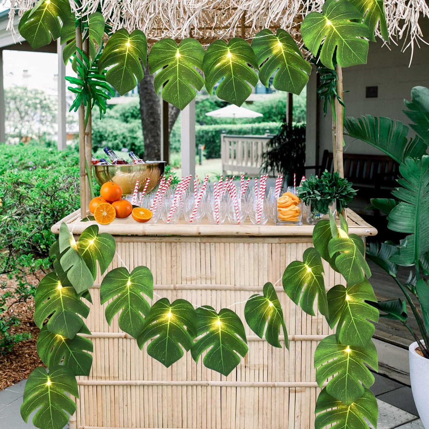 RECUTMS 2 Pack Artificial Tropical Palm Leaves String Lights, Large Size 20 LED Monstera Green Leaf Hanging Vine Greenery,Indoor Hawaiian Luau Jungle Beach Safari Baby Shower Party Spring Summer Decor-VerdiqueGarden