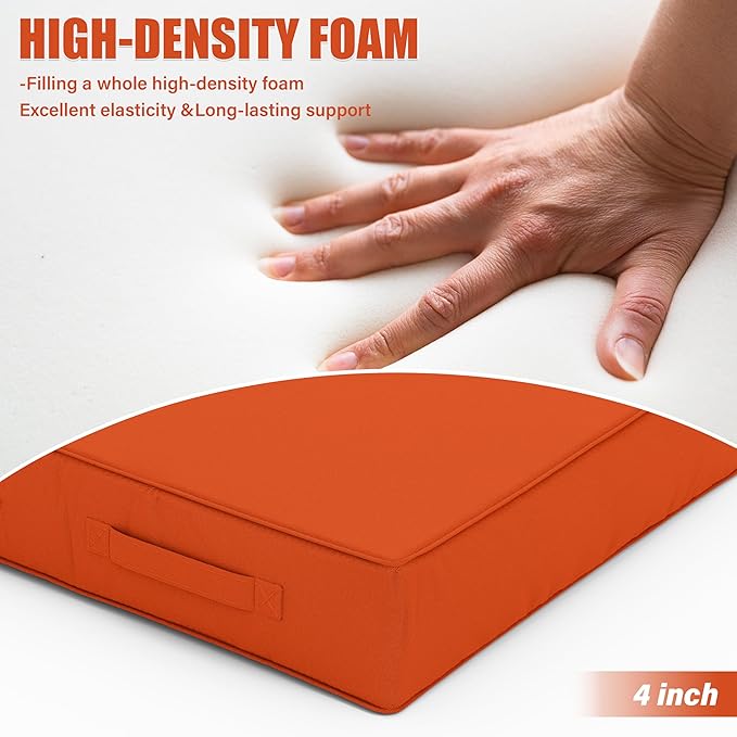 Patio Chair Cushions 19 X 19 X 4 Inch Waterproof Outdoor Seat Cushions for Patio Furniture, Outdoor Sofa Couch Pads with Ties & Handle, Set of 2, Orange-VerdiqueGarden