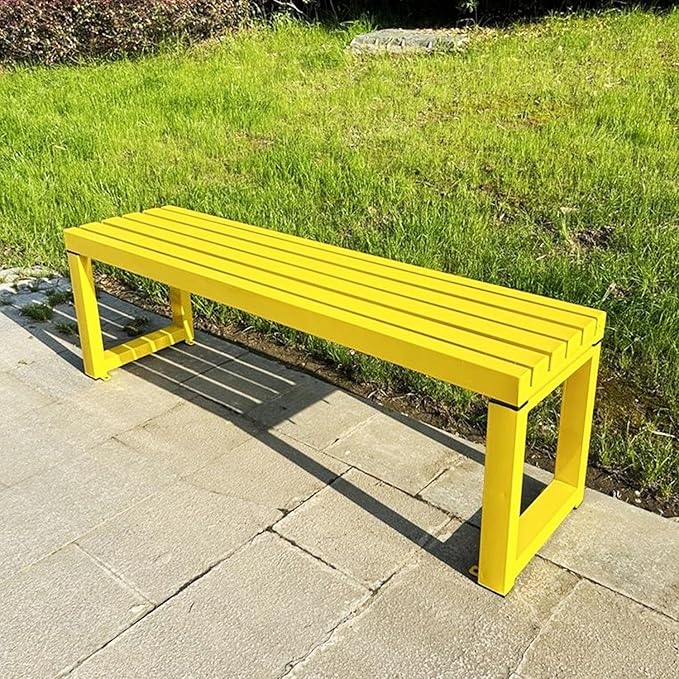 Weatherproof Metal Dining Bench, Outdoor Bench Backless Patio Bench 2-Person Farmhouse Bench Garden Bench for Kitchen, Living Room, Entryway(Yellow,59in)-VerdiqueGarden