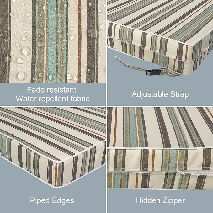 LVTXIII Patio Chair Cushions 22"x22"x3", Water-Repellent Outdoor Seat Cushions for Patio Furniture, Square Chair Pads with Ties for Home Garden Decoration, Set of 2, Stripe Onyx-VerdiqueGarden