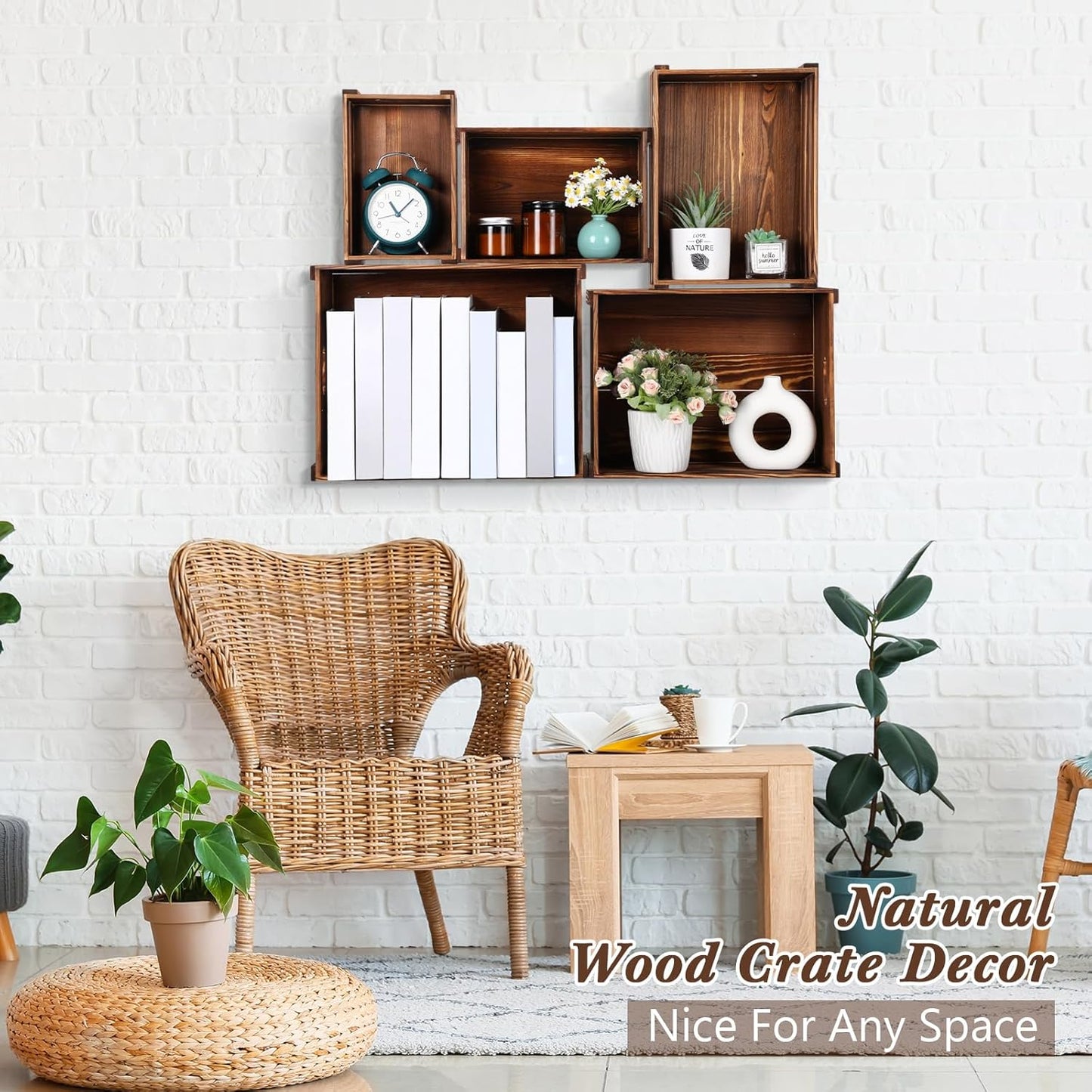 5 Pack Decorative Wood Crates for Display 5 Sizes Rustic Nesting Wooden Crates Vintage Storage Container Boxes with Handles Handmade Decorative Baskets Bin for Farmhouse(Rustic Brown)-VerdiqueGarden