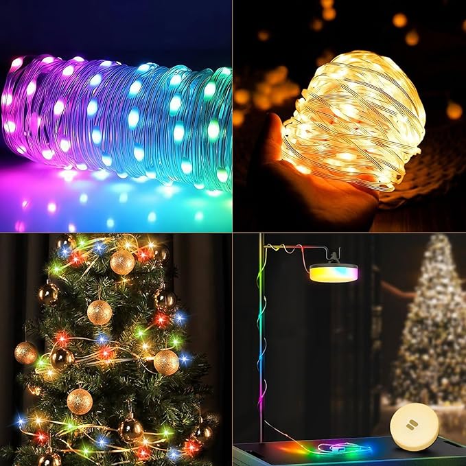 Camping String Lights, 4 in 1 Quick Storage 32.8FT Rechargeable Tent Lights with 6 Modes Hanging Waterproof Camp Lamp Camping Essentials for AwnTent Hiking Garden Bedroom Festival (Warm White)-2Pack-VerdiqueGarden